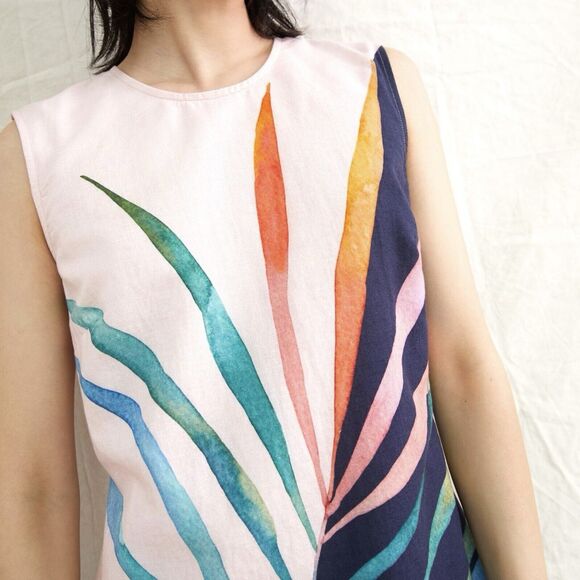 Conditions Apply Anthropologie Shift Mini Dress Linen Blend Palm Size Medium - Picture 3 of 11